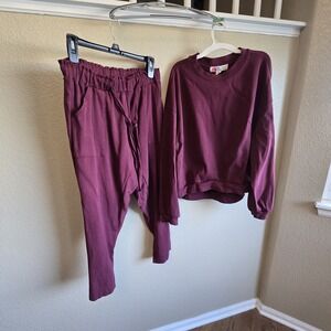 Free People Beach Monterey Burgandy Maroon Pants Lounge Pullover Top SP